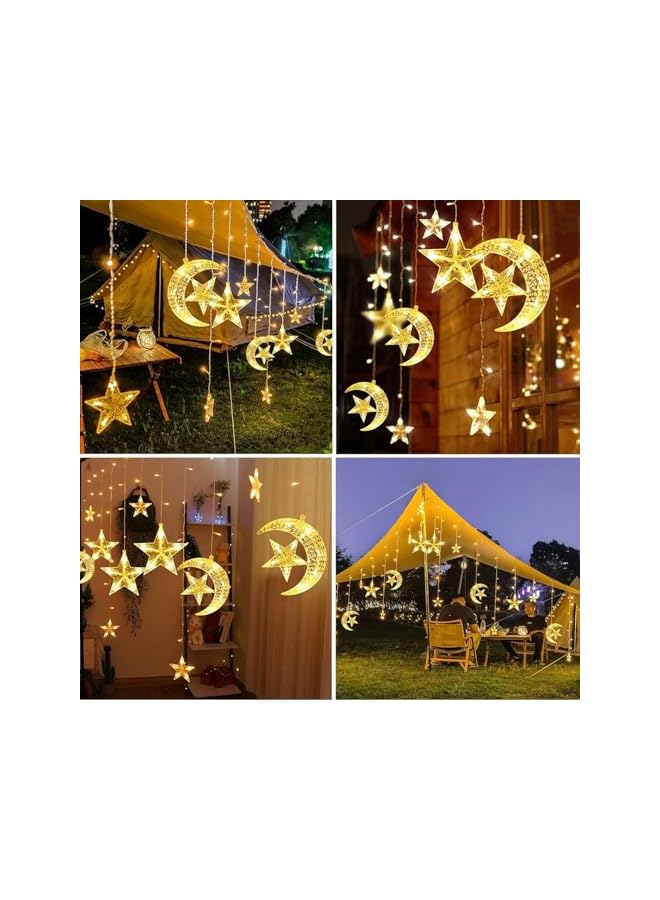 The Bros أضواء رمضان، أضواء زخرفية على شكل نجوم وأقمار لتزيين المنزل، أضواء رمضان الزخرفية باللون الأبيض الدافئ (الطراز 2) - Image 4