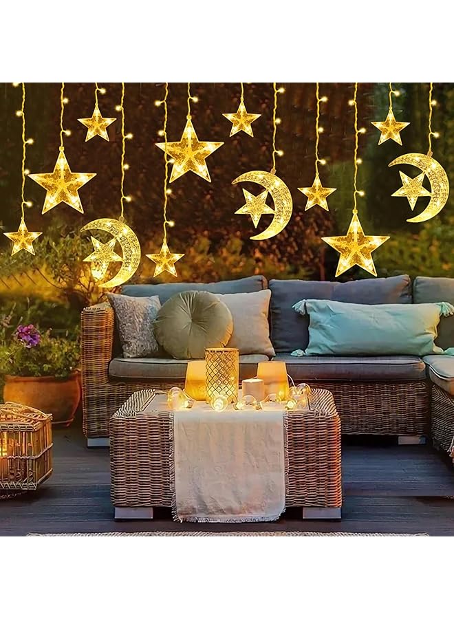 The Bros أضواء رمضان، أضواء زخرفية على شكل نجوم وأقمار لتزيين المنزل، أضواء رمضان الزخرفية باللون الأبيض الدافئ (الطراز 2) - Image 1