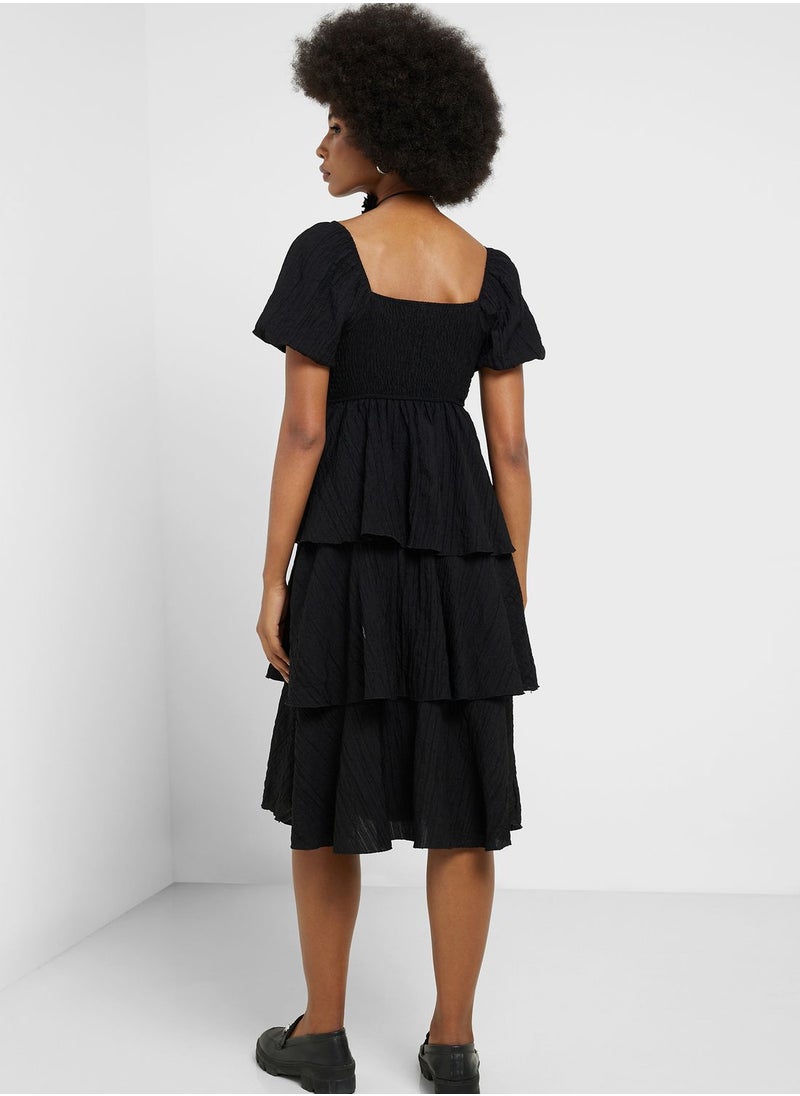 ELLA - Puff Sleeve Tiered Detail Dress - Image 1