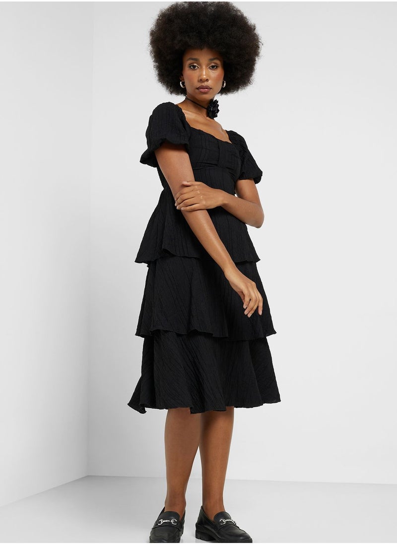 ELLA - Puff Sleeve Tiered Detail Dress - Image 1