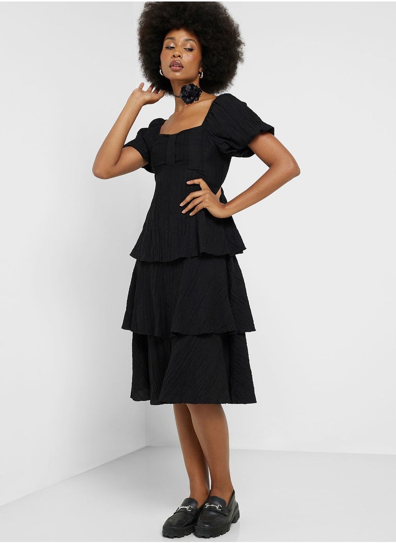 ELLA - Puff Sleeve Tiered Detail Dress - Image 1