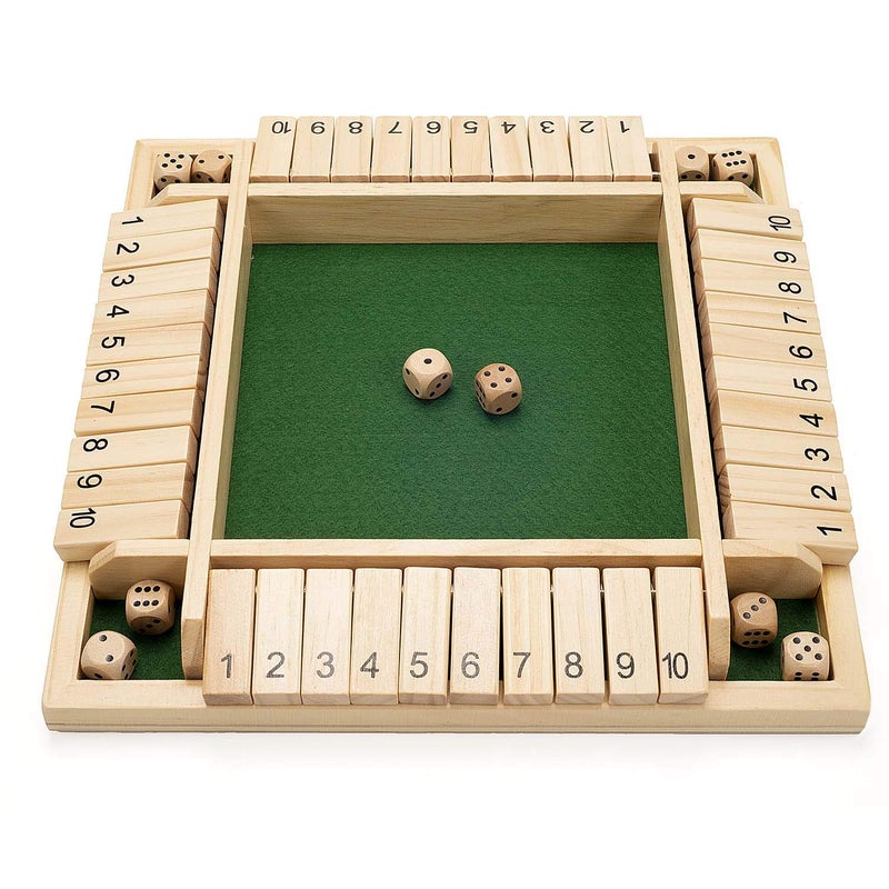 AMEROUS 12 Inches Shut The Box Family Game 14 Players 4 Sided Large Wooden Number Dice Board Game with 12 Dices and Shut The Box Rules for Kids Adults - Image 3