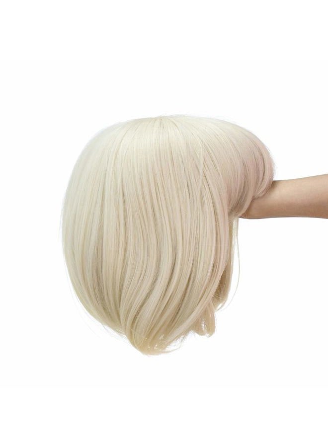 SWACC 10 Inch Short Straight Bob Wig with Bangs Synthetic Colorful Cosplay Daily Party Flapper Wig for Women and Kids with Wig Cap (Platinum Blonde) - Image 5