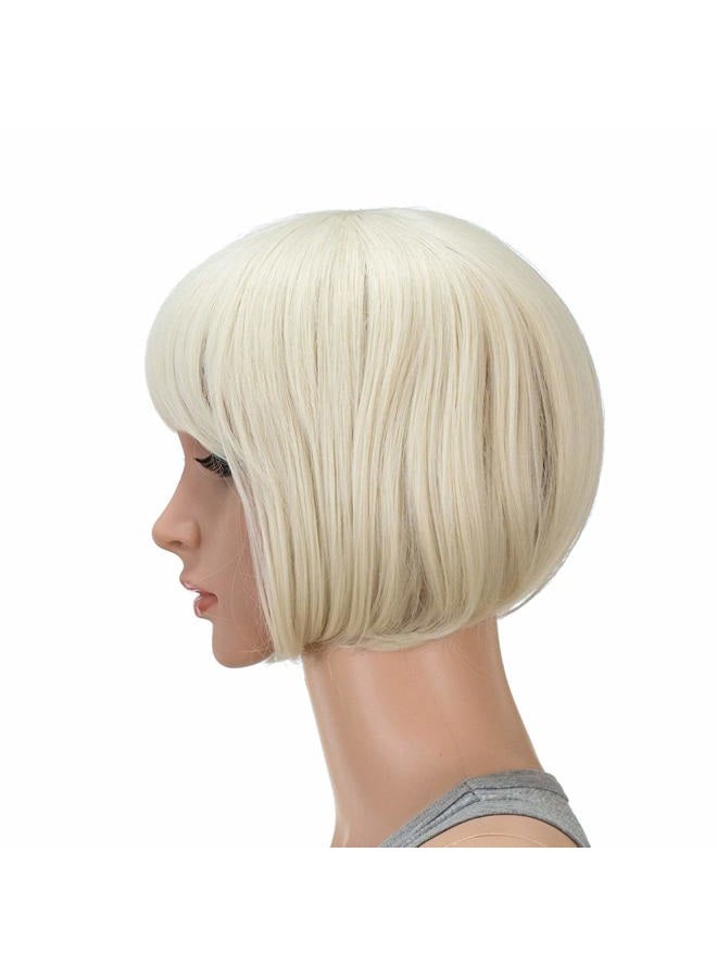 SWACC 10 Inch Short Straight Bob Wig with Bangs Synthetic Colorful Cosplay Daily Party Flapper Wig for Women and Kids with Wig Cap (Platinum Blonde) - Image 4