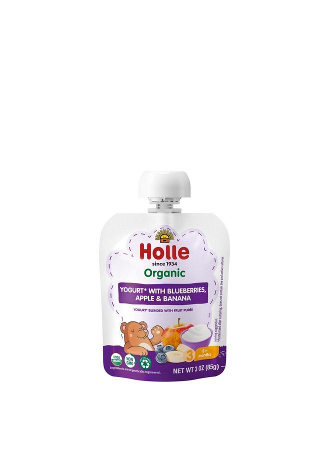 Holle Baby Yogurt Pouches - Organic Yogurt with Blueberry, Apple & Banana Fruit Purée - Drinkable Yogurt Pouches for Kids & Babies 8 Months & Up - (10 Pack) Shelf Stable, Non-Gmo with 0 Sugar Added - Image 1