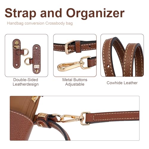 LOUKAYCCI حزام كتف قابل للتعديل من جلد البقر لحقائب لونغشامب لي بلياج ميني (بني) - Image 4