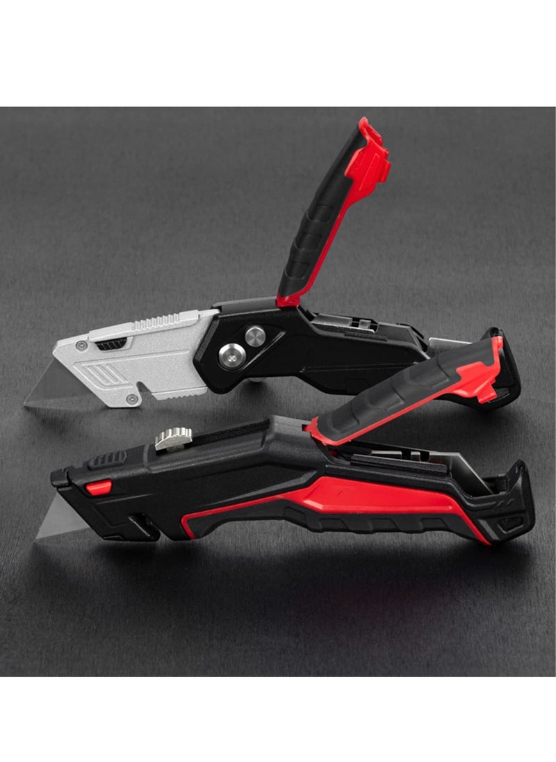 2-Pack Heavy Duty Utility Knife,Quick Change Blade, Retractable and Folding Box Cutter for Cartons, Cardboard and Boxes - With 10pcs SK5 Sharp Blades Included,Blade Storage Design