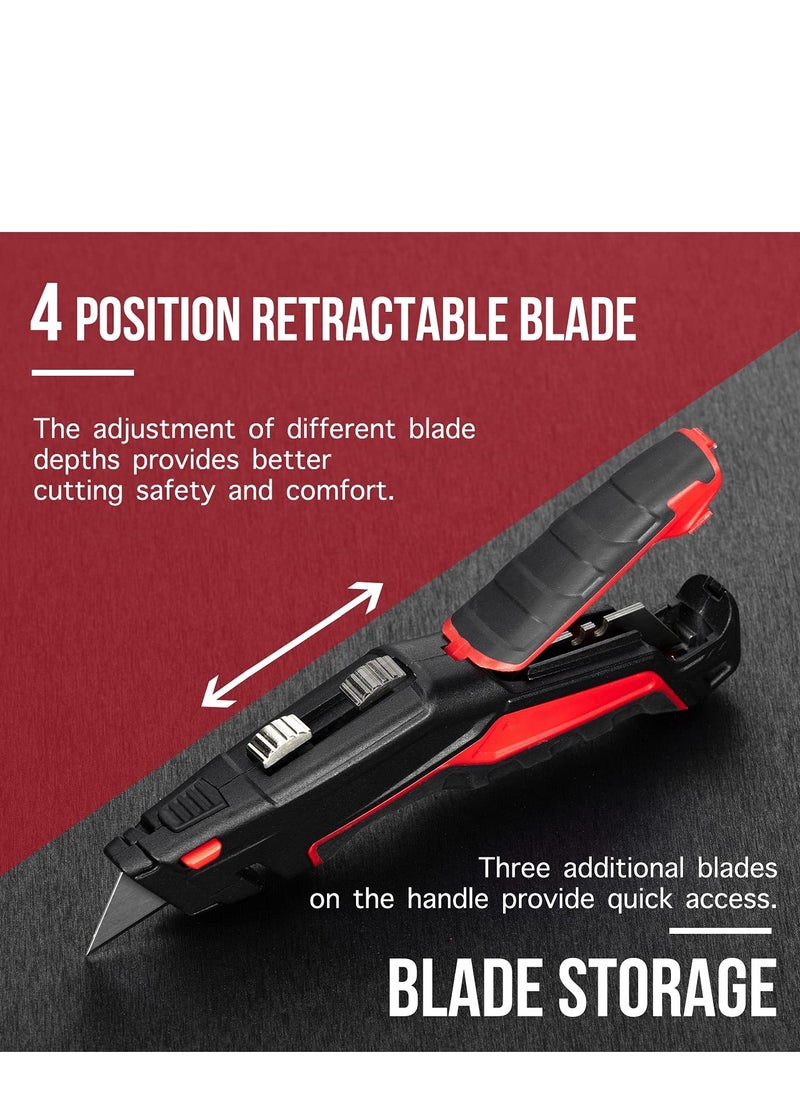 2-Pack Heavy Duty Utility Knife,Quick Change Blade, Retractable and Folding Box Cutter for Cartons, Cardboard and Boxes - With 10pcs SK5 Sharp Blades Included,Blade Storage Design