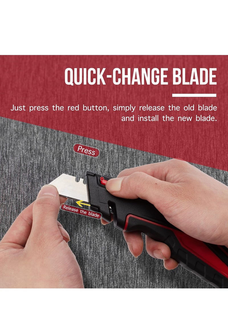2-Pack Heavy Duty Utility Knife,Quick Change Blade, Retractable and Folding Box Cutter for Cartons, Cardboard and Boxes - With 10pcs SK5 Sharp Blades Included,Blade Storage Design