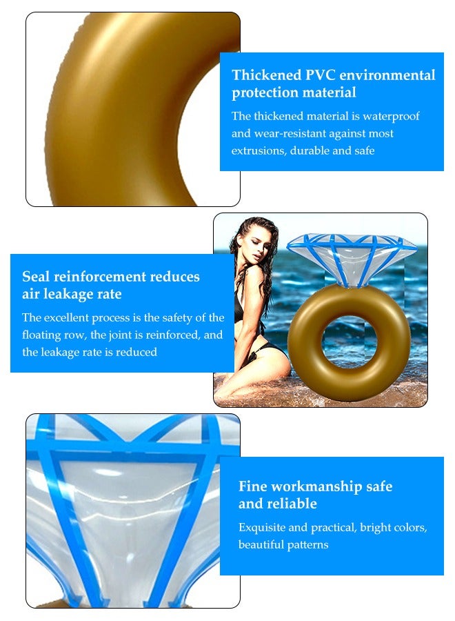 Inflatable Swim Ring Colorful Diamond Ring Shaped Summer Swimming Pool Float Ring Durable Inflatable Pool Floats Swimming Ring Tube for Summer Pool Party and Water Sports - Image 2