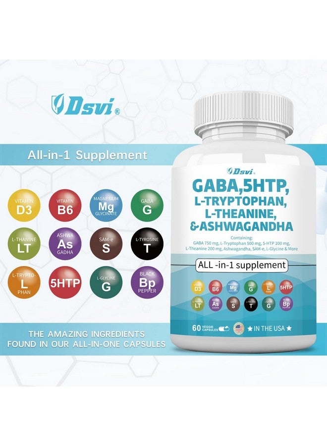 Dsvi 60 Count Gaba 750Mg 5 Htp 200Mg L Tryptophan 500Mg L Theanine 200Mg Ashwagandha 3000Mg Sam-E L-Glycine Mood Support Vitamins For Women And Men With L-Tyrosine Made In Usa