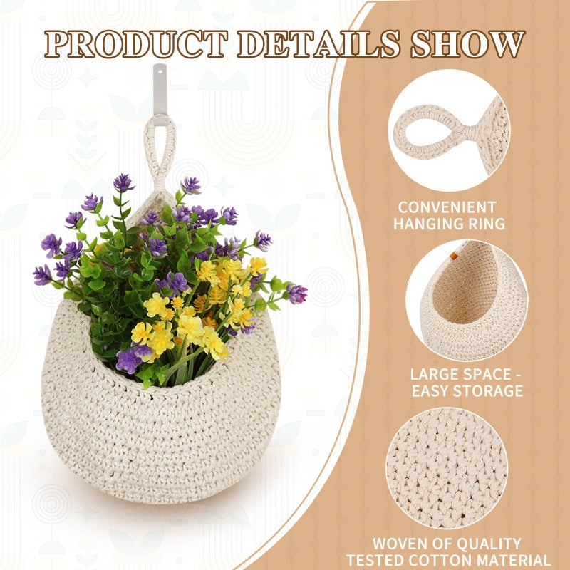 LOCS MICRAI Hanging Fruit Baskets for Kitchen - 6 Pack Boho Wall Hanging Basket,Handwoven Wall Fruits Basket,for Garlic Potato Vegetable Onion Teardrop Home Hanging Storage Baskets(White Classicï¼‰ - Image 3