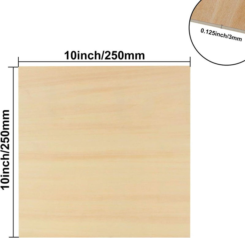 MIVIDE 10 Pack Basswood Sheets 3mm 10 x 10 x 1/8 Inch Plywood Board, Thin Natural Unfinished Wood for DIY Crafts Painting, Hobby, Model Making, Wood Burning and Laser Projects - Image 2