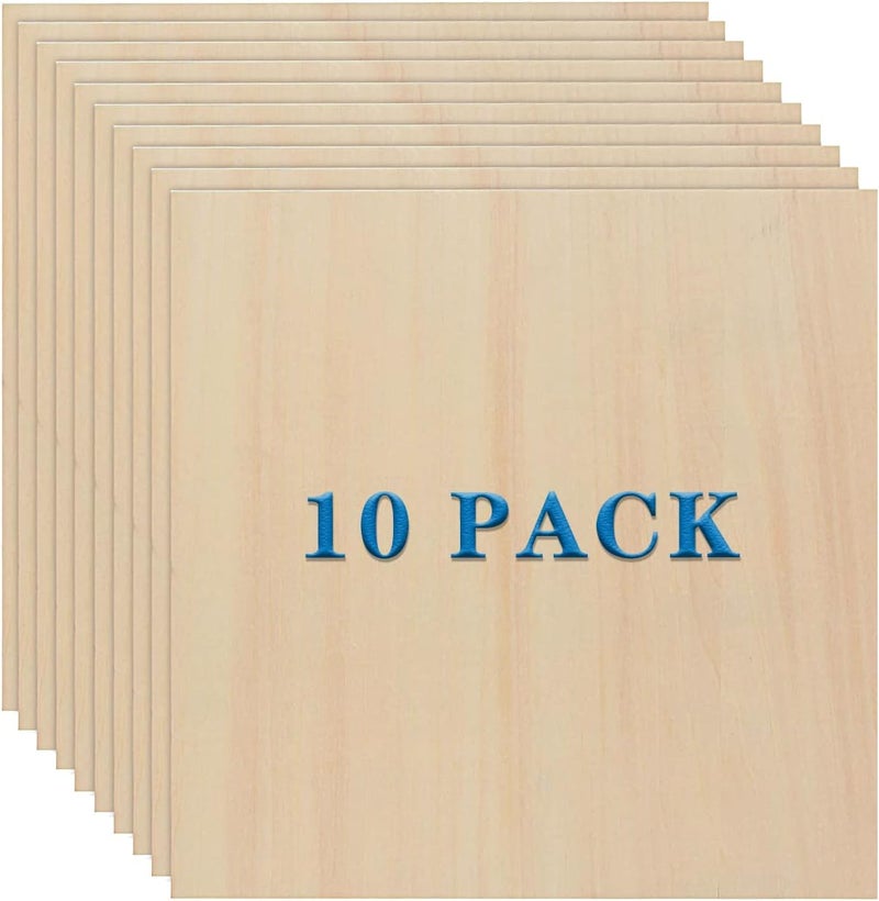 MIVIDE 10 Pack Basswood Sheets 3mm 10 x 10 x 1/8 Inch Plywood Board, Thin Natural Unfinished Wood for DIY Crafts Painting, Hobby, Model Making, Wood Burning and Laser Projects - Image 1