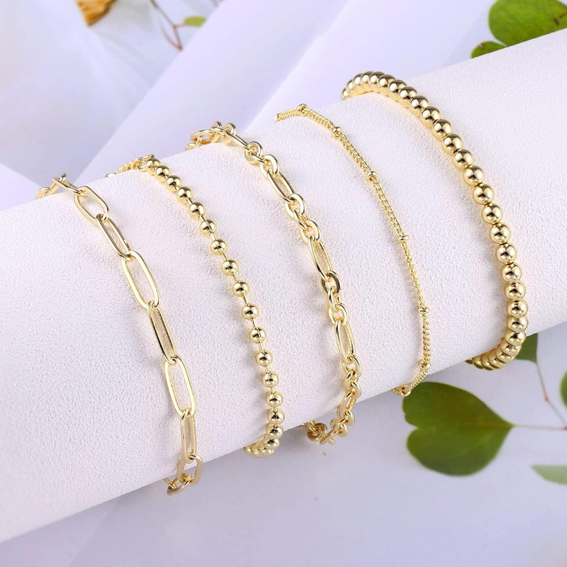 Goodern Gold Layered Bracelets Sets,14K Gold Plated Dainty Classic Adjustable Layered Bracelets for Women Girls Gift,Gold Link Bracelets Sets Fashion Dainty Boho Gold Chain Bracelets Set - Image 4