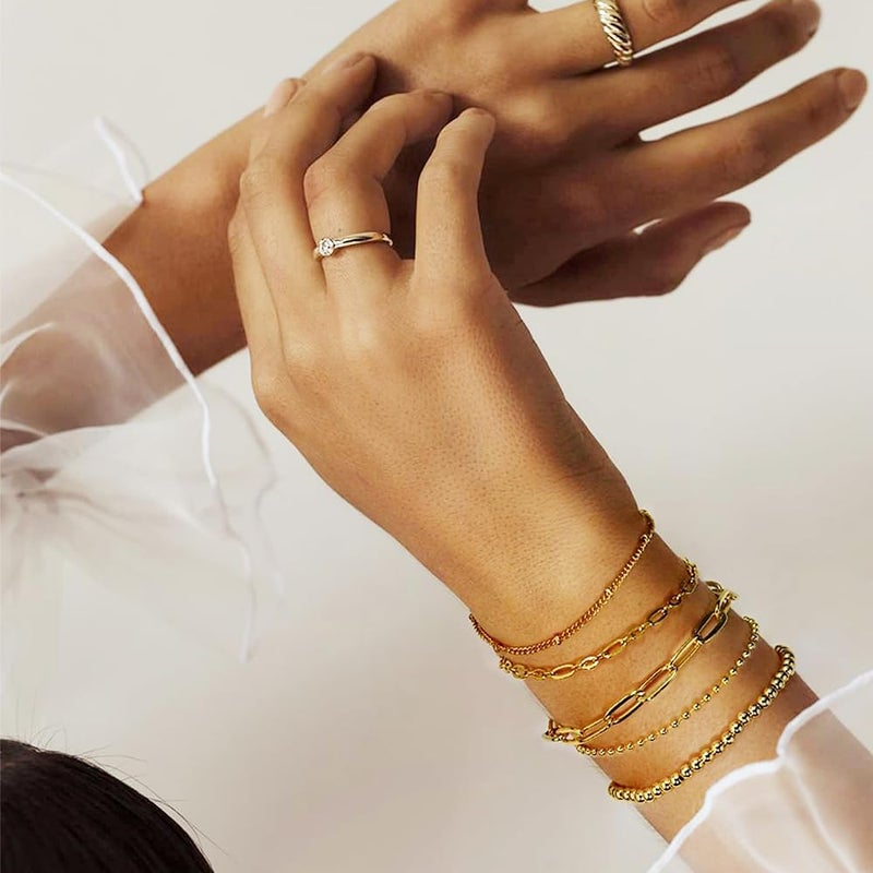 Goodern Gold Layered Bracelets Sets,14K Gold Plated Dainty Classic Adjustable Layered Bracelets for Women Girls Gift,Gold Link Bracelets Sets Fashion Dainty Boho Gold Chain Bracelets Set - Image 2