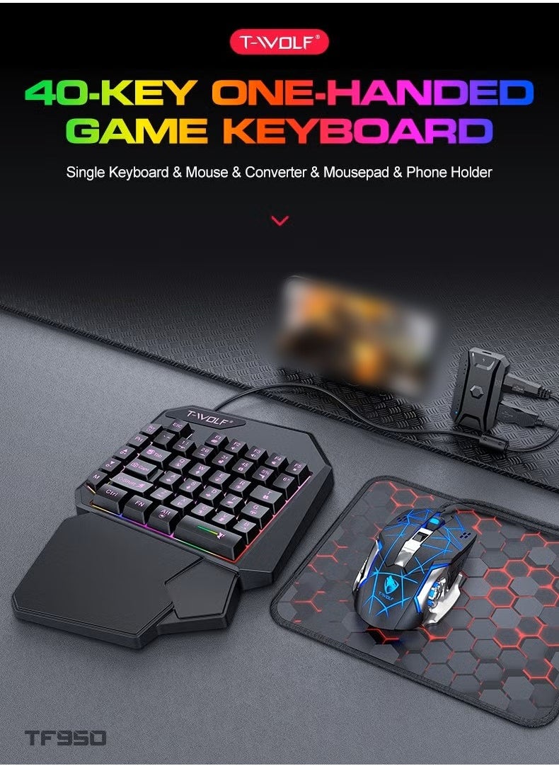T-WOLF Gaming Mouse 40 Keys Single Hand Gaming Keyboard Converter Set  ,Waterproof RGB Color Suitable for PC/Ps4/Xbox Gamers, Android PUBG CODM Genshin Diablo All Games  - Image 2