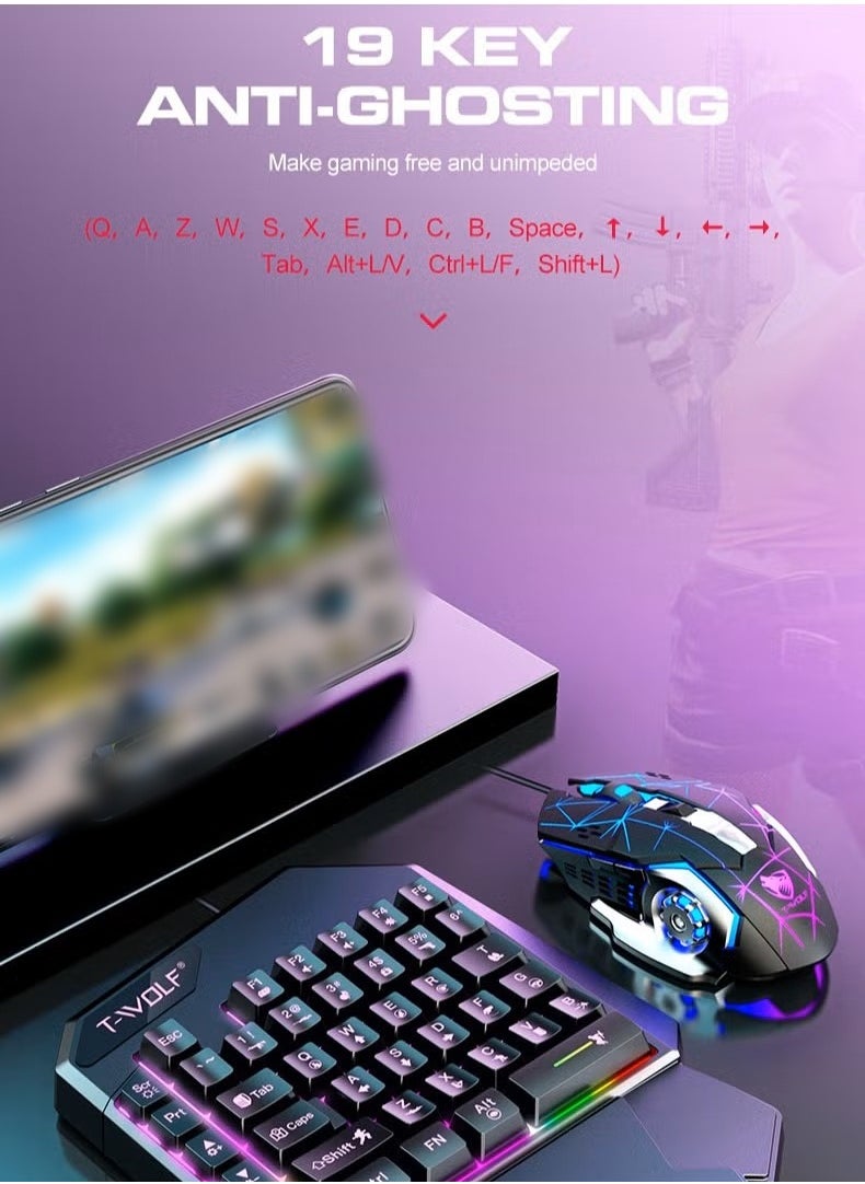 T-WOLF Gaming Mouse 40 Keys Single Hand Gaming Keyboard Converter Set  ,Waterproof RGB Color Suitable for PC/Ps4/Xbox Gamers, Android PUBG CODM Genshin Diablo All Games  - Image 5