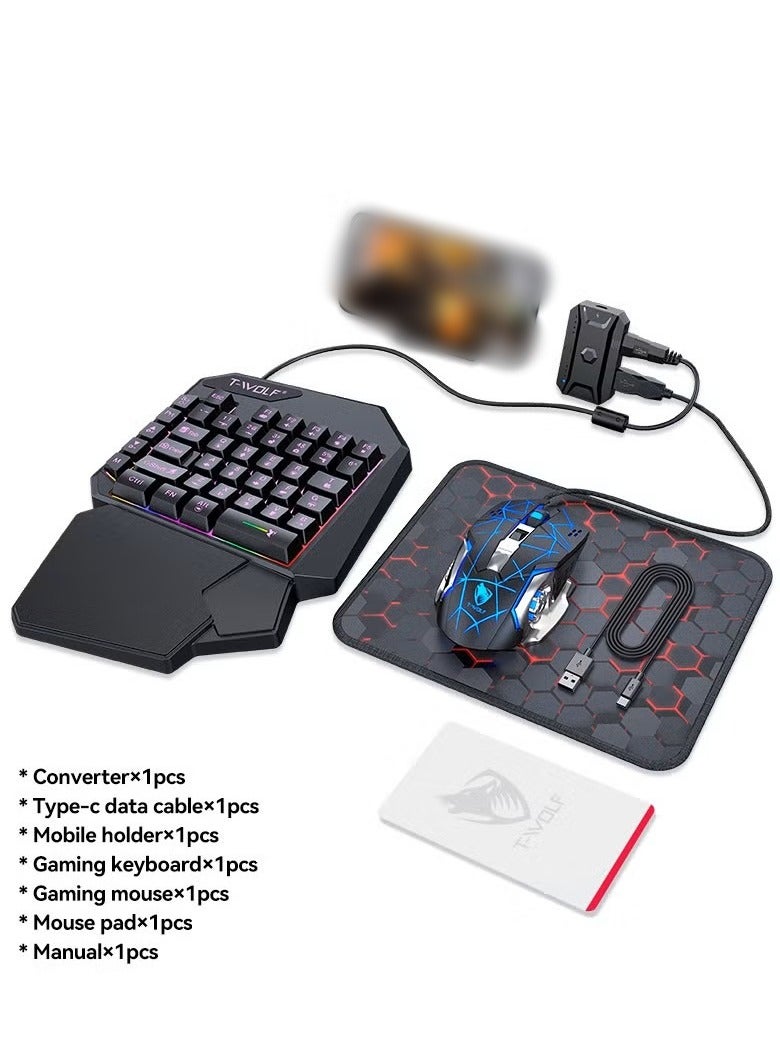 مجموعة محول لوحة مفاتيح الألعاب ذات 40 مفتاحًا بيد واحدة، لون RGB مقاوم للماء مناسب لألعاب الكمبيوتر/Ps4/Xbox، Android PUBG CODM Genshin Diablo جميع الألعاب