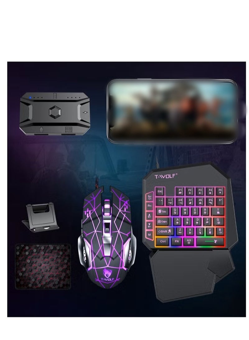 مجموعة محول لوحة مفاتيح الألعاب ذات 40 مفتاحًا بيد واحدة، لون RGB مقاوم للماء مناسب لألعاب الكمبيوتر/Ps4/Xbox، Android PUBG CODM Genshin Diablo جميع الألعاب