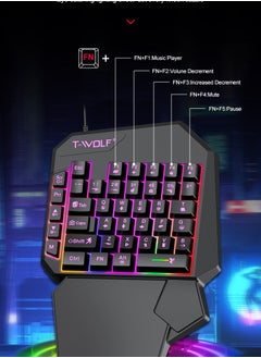 تي- وولف مجموعة محول لوحة مفاتيح الألعاب ذات 40 مفتاحًا بيد واحدة، لون RGB مقاوم للماء مناسب لألعاب الكمبيوتر/Ps4/Xbox، Android PUBG CODM Genshin Diablo جميع الألعاب  - Image 4