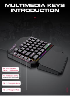 تي- وولف مجموعة محول لوحة مفاتيح الألعاب ذات 40 مفتاحًا بيد واحدة، لون RGB مقاوم للماء مناسب لألعاب الكمبيوتر/Ps4/Xbox، Android PUBG CODM Genshin Diablo جميع الألعاب  - Image 5