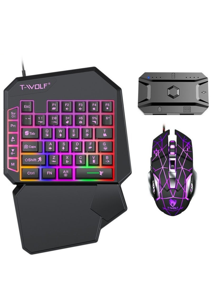 T-WOLF Gaming Mouse 40 Keys Single Hand Gaming Keyboard Converter Set  ,Waterproof RGB Color Suitable for PC/Ps4/Xbox Gamers, Android PUBG CODM Genshin Diablo All Games  - Image 1