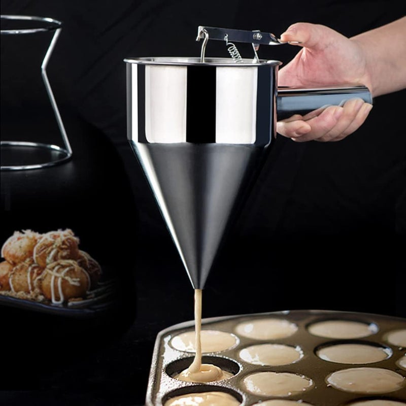 Zyomatiq Zyomatiq Pancake Dough Dispenser Stainless Steel Dough Dispenser Batter Funnel Baking Funnel for Home Kitchen Bakery Cake Desserts Cooking Tools Stainless Steel Silver Pack of 1  - Image 2
