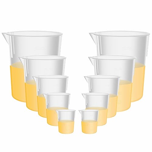 ULAB Scientific Plastic Beaker Set, 5 Sizes 50ml 100ml 250ml 500ml 1000ml, 2pcs for Each Size, Stackable with Spout, Molded Graduation, UBP1007 - Image 1