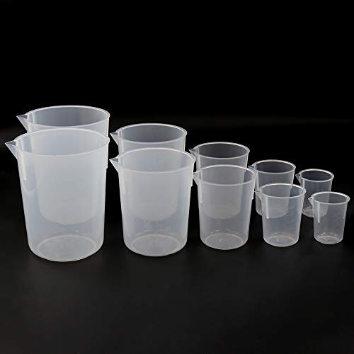 ULAB Scientific Plastic Beaker Set, 5 Sizes 50ml 100ml 250ml 500ml 1000ml, 2pcs for Each Size, Stackable with Spout, Molded Graduation, UBP1007 - Image 5