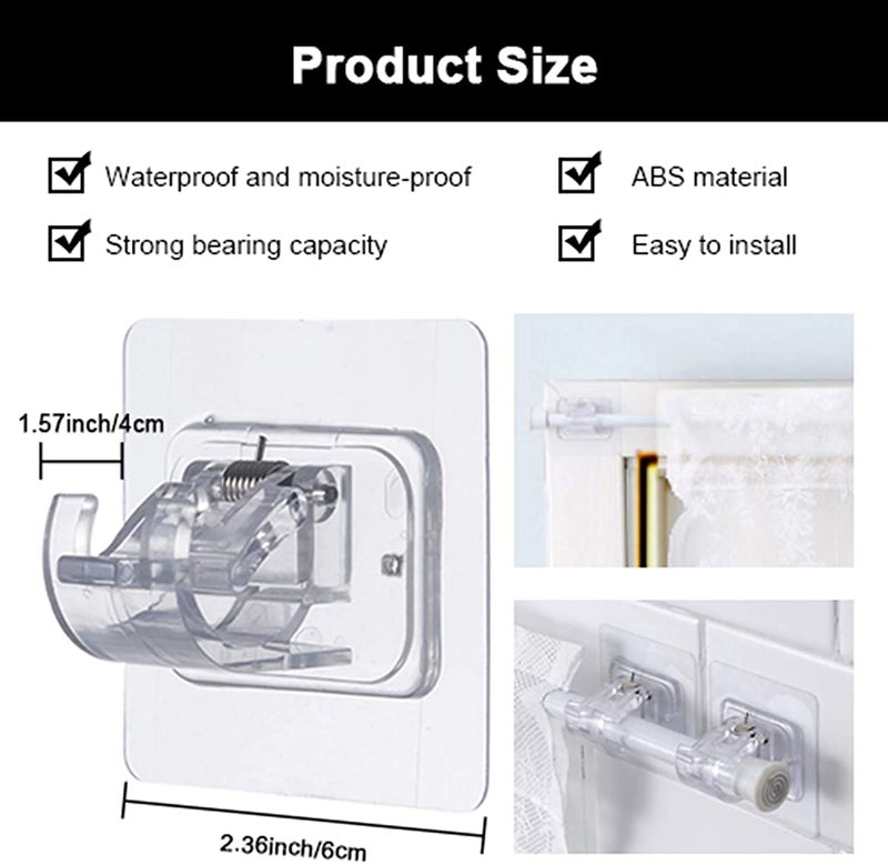 MOHAK MOHAK Self Adhesive Curtain Rod Bracket Transparent Rail Brackets Drapery Hook Holder Towel Rod Holder Multifunctional Towel Rod Fixing Adjustable for Home Kitchen Bathroom Door Back Pack of 10 - Image 2
