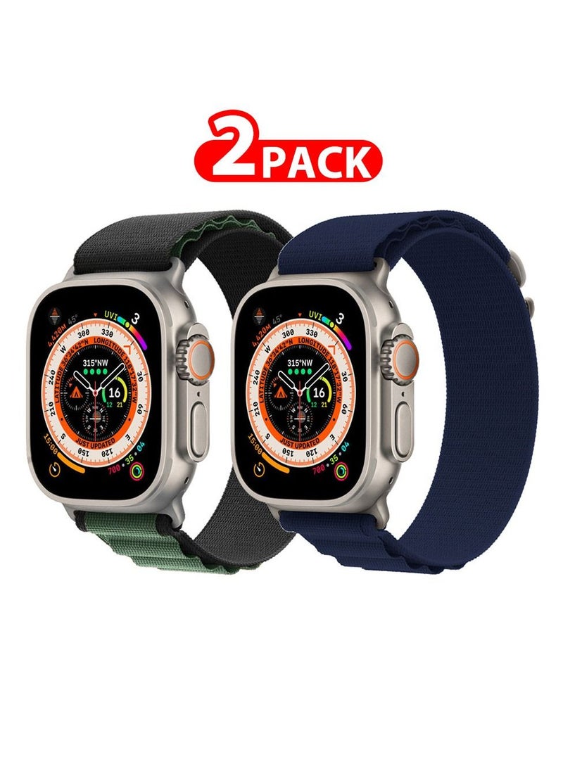 CATANES - 2 Pack For Apple Watch Band 49mm 45mm 44mm 42mm Alpine Loop Band Women Men Adjustable with Metal G-Hook Strap for iWatch Ultra Series SE 8/7/6/5/4/3/2/1 Dark Blue/Black Green - Image 1