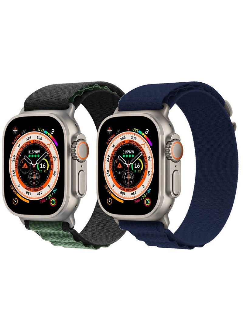 CATANES - 2 Pack For Apple Watch Band 49mm 45mm 44mm 42mm Alpine Loop Band Women Men Adjustable with Metal G-Hook Strap for iWatch Ultra Series SE 8/7/6/5/4/3/2/1 Dark Blue/Black Green - Image 1