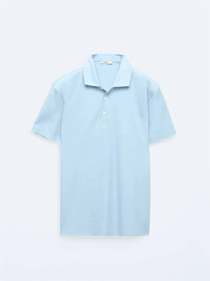 كيب تيشيرت قطني مخلوط بياقة بولو باللون الأزرق الفاتح