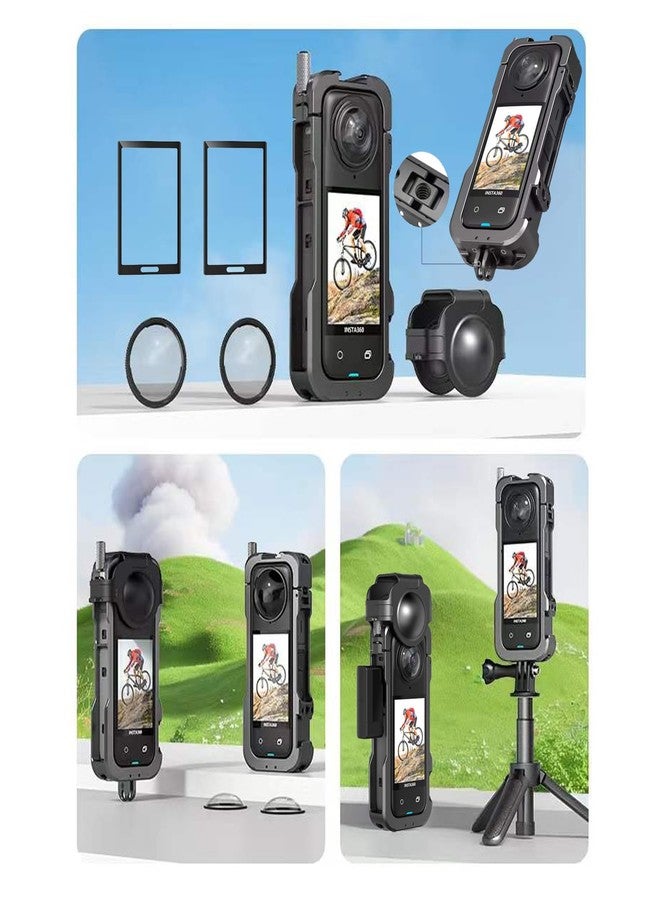 ديبوس حقيبة قفص إطار معدني من الألومنيوم لكاميرا Insta 360 X4 من debous مع واقيات عدسة وغطاء عدسة من السيليكون وواقي شاشة لكاميرا Insta360 X4 X 4 مجموعة ملحقات الكاميرا ومحول مشبك التثبيت متعدد الاستخدامات - Image 2