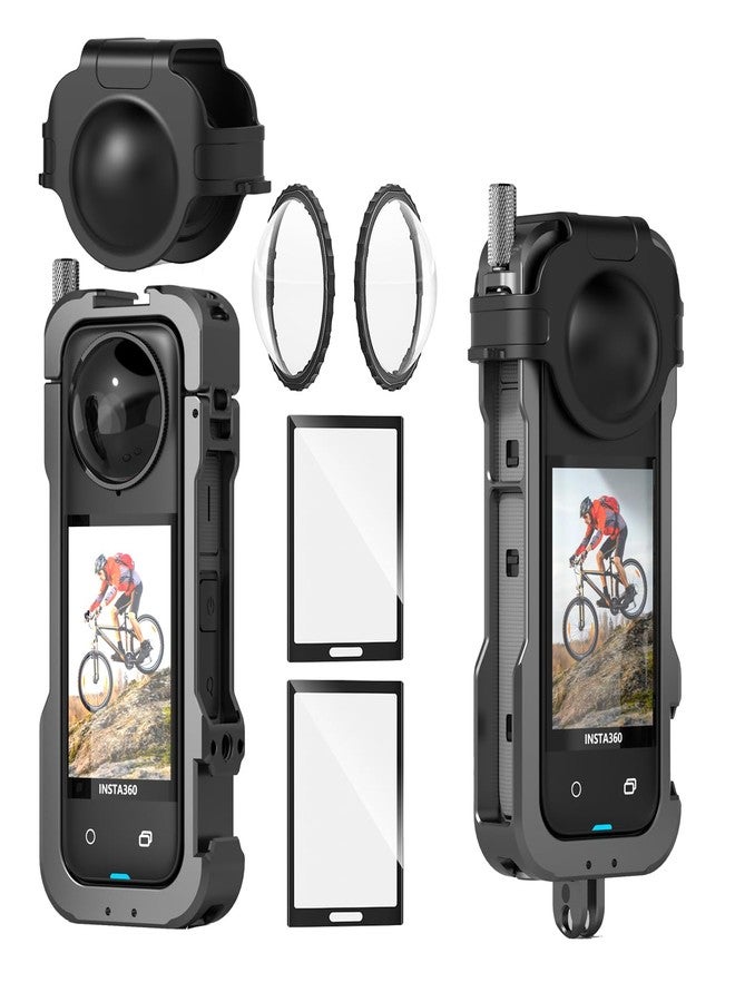ديبوس حقيبة قفص إطار معدني من الألومنيوم لكاميرا Insta 360 X4 من debous مع واقيات عدسة وغطاء عدسة من السيليكون وواقي شاشة لكاميرا Insta360 X4 X 4 مجموعة ملحقات الكاميرا ومحول مشبك التثبيت متعدد الاستخدامات - Image 1