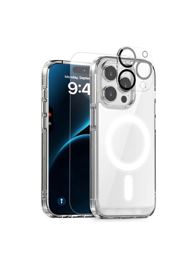 MMG 3-in-1 Heavy Duty Protection Magsafe Case for iPhone 15 Pro | 360° Anti-Shock Protection | Magsafe Cover Case | Lens Protection | 9H Glass Screen Protector  - Image 2