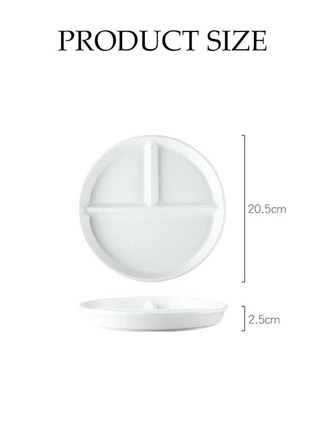 DUNISO طبق دائري قابل لإعادة الاستخدام بحجم 8 بوصات، طبق سيراميك مقسم لشخص واحد، مناسب للمنزل، المكتب، المدرسة والأنشطة الخارجية (أبيض) - Image 2