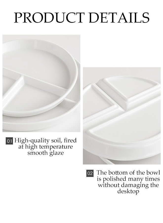 DUNISO طبق دائري قابل لإعادة الاستخدام بحجم 8 بوصات، طبق سيراميك مقسم لشخص واحد، مناسب للمنزل، المكتب، المدرسة والأنشطة الخارجية (أبيض) - Image 3