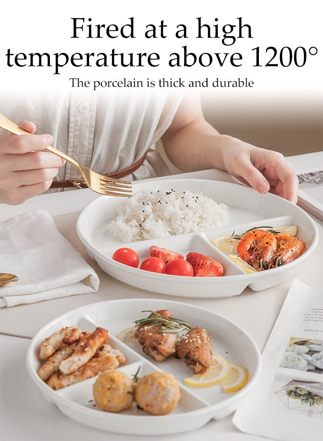 DUNISO طبق دائري قابل لإعادة الاستخدام بحجم 8 بوصات، طبق سيراميك مقسم لشخص واحد، مناسب للمنزل، المكتب، المدرسة والأنشطة الخارجية (أبيض) - Image 4