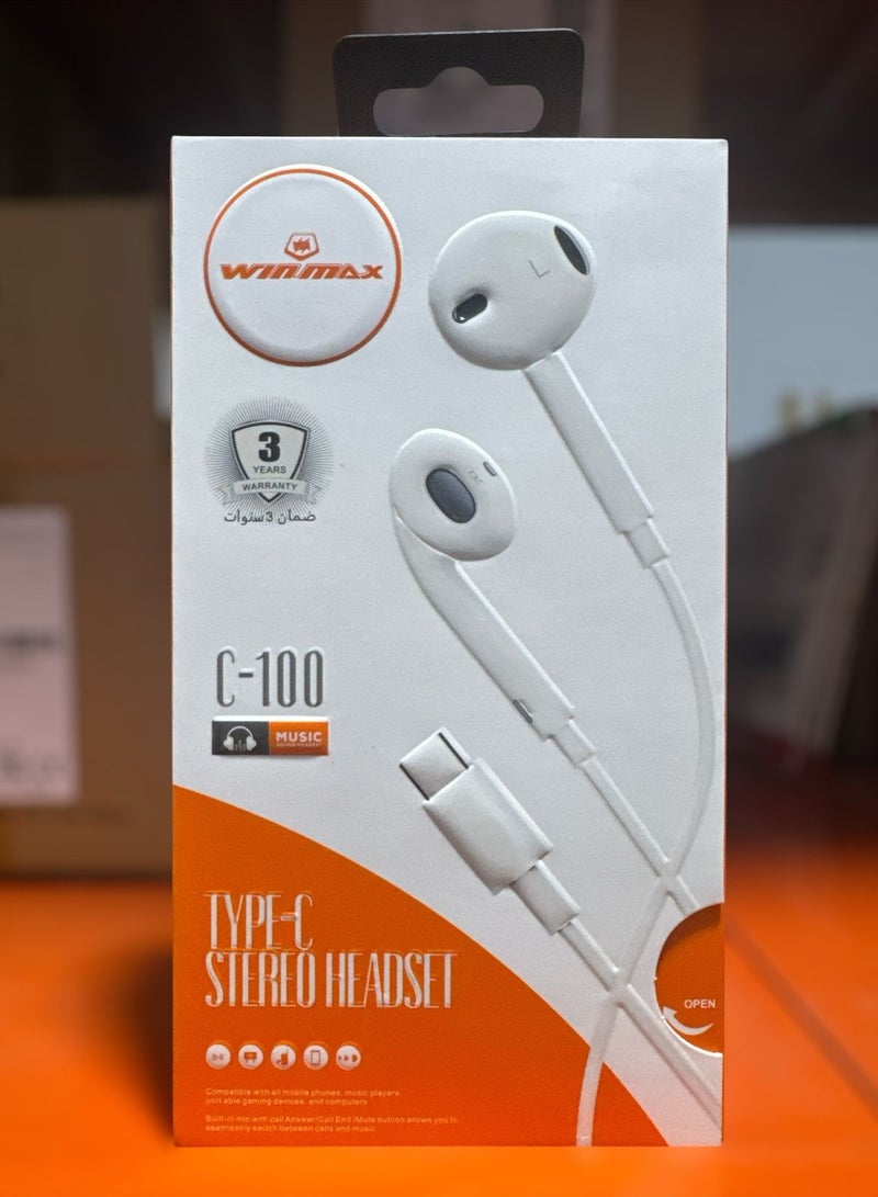 Winmax EarBuds with USB C Wired Earbuds with Microphone & Volume Control, In-ear Headphones for iPhone 15 Pro Max, iPad Pro/Air, Samsung (White) - Image 1