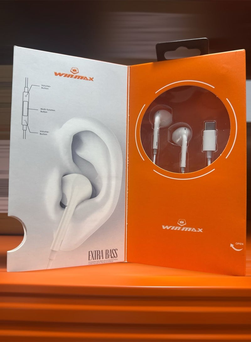 Winmax EarBuds with USB C Wired Earbuds with Microphone & Volume Control, In-ear Headphones for iPhone 15 Pro Max, iPad Pro/Air, Samsung (White) - Image 2