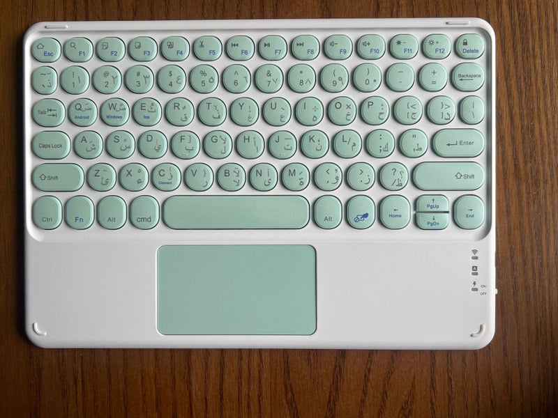 2020 Wireless Backlit Bluetooth Keyboard with Touch ControlRound Hat Touch Arabic Green Round Hat Touch Arabic Green 