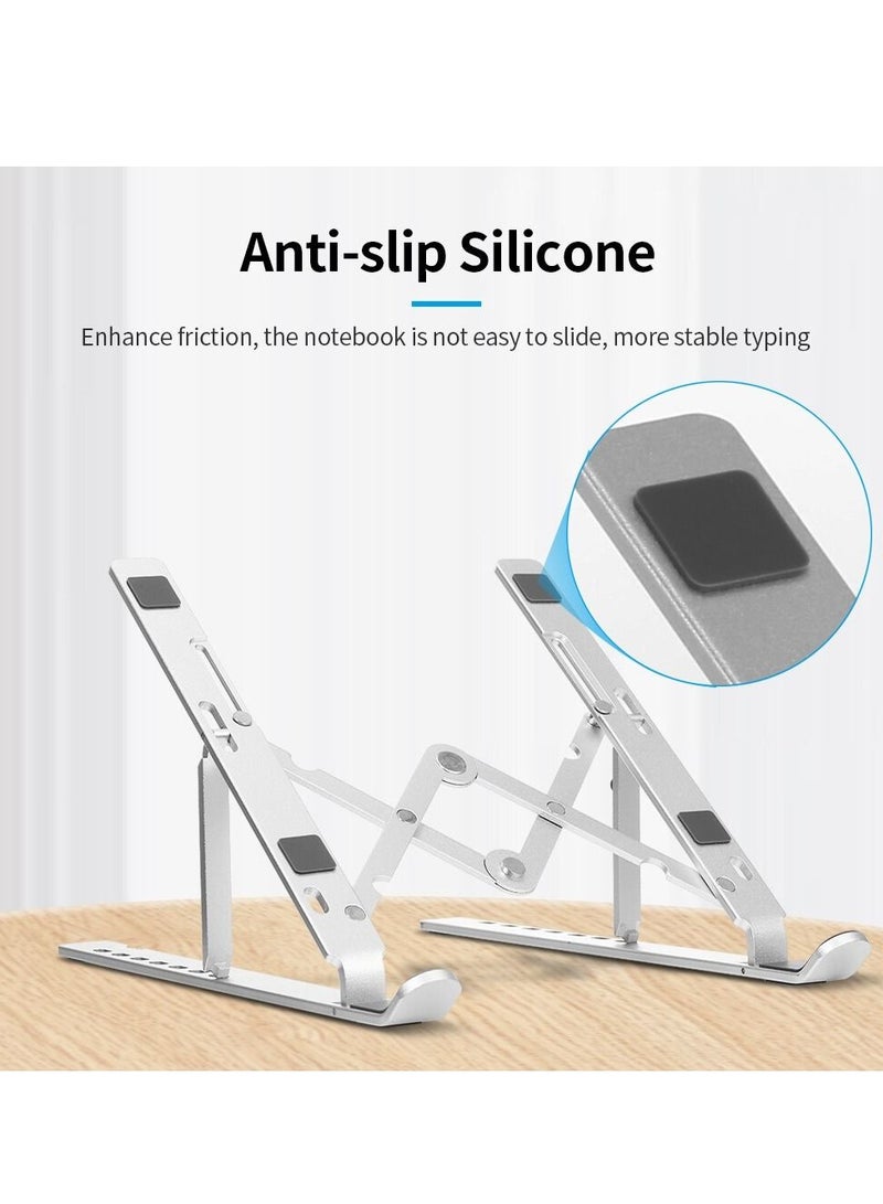 7-Level Adjustable Aluminum Alloy Foldable Laptop Stand Silver - Image 1