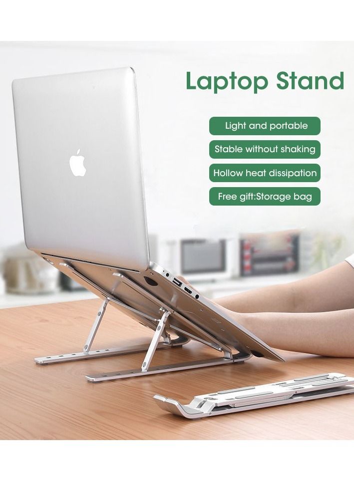 7-Level Adjustable Aluminum Alloy Foldable Laptop Stand Silver - Image 4