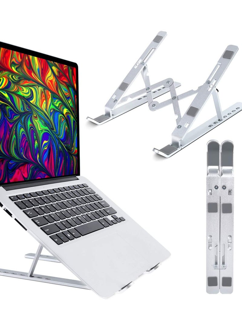 7-Level Adjustable Aluminum Alloy Foldable Laptop Stand Silver - Image 2