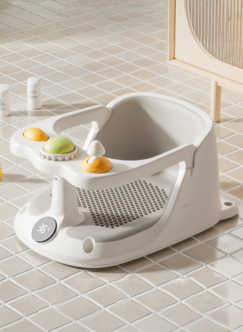 رينوفو مقعد استحمام للأطفال من عمر 6 أشهر فما فوق، كرسي استحمام للأطفال مزود بأربعة أكواب شفط، وزر تشغيل، ومستشعر درجة الحرارة، ووسادة ناعمة للاستحمام - Image 1