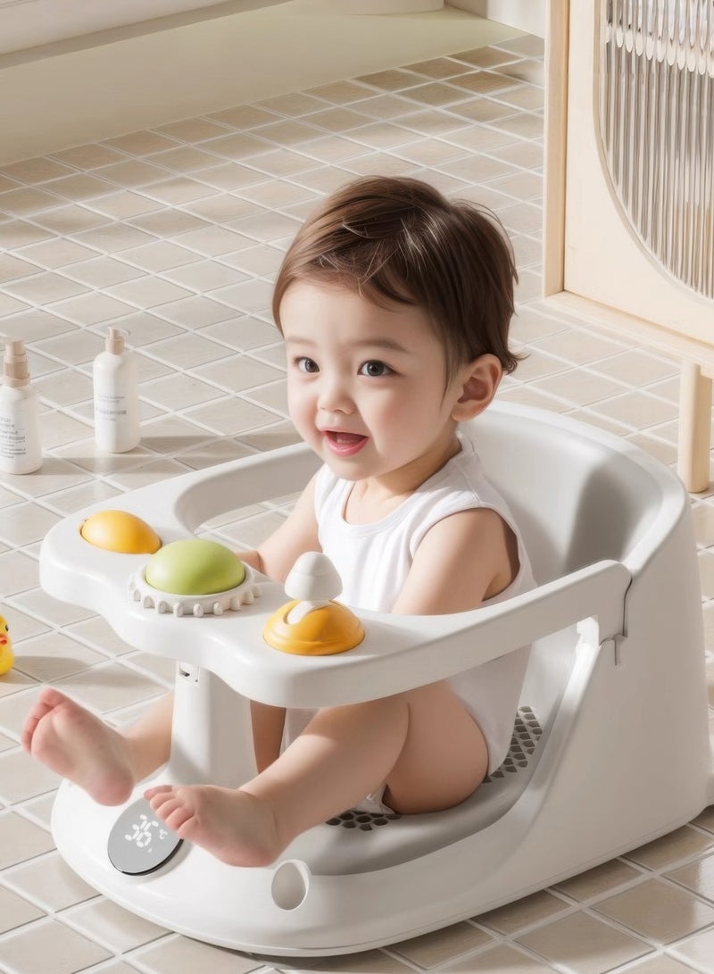 رينوفو مقعد استحمام للأطفال من عمر 6 أشهر فما فوق، كرسي استحمام للأطفال مزود بأربعة أكواب شفط، وزر تشغيل، ومستشعر درجة الحرارة، ووسادة ناعمة للاستحمام - Image 2