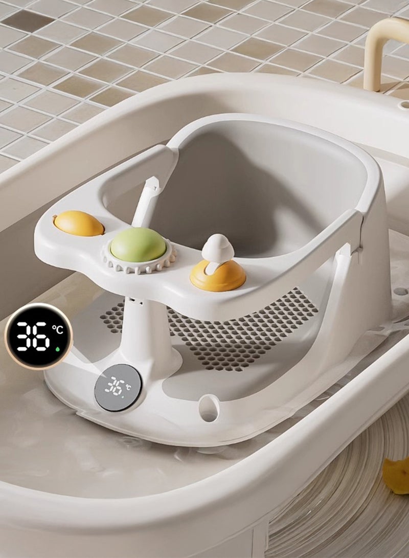رينوفو مقعد استحمام للأطفال من عمر 6 أشهر فما فوق، كرسي استحمام للأطفال مزود بأربعة أكواب شفط، وزر تشغيل، ومستشعر درجة الحرارة، ووسادة ناعمة للاستحمام - Image 4