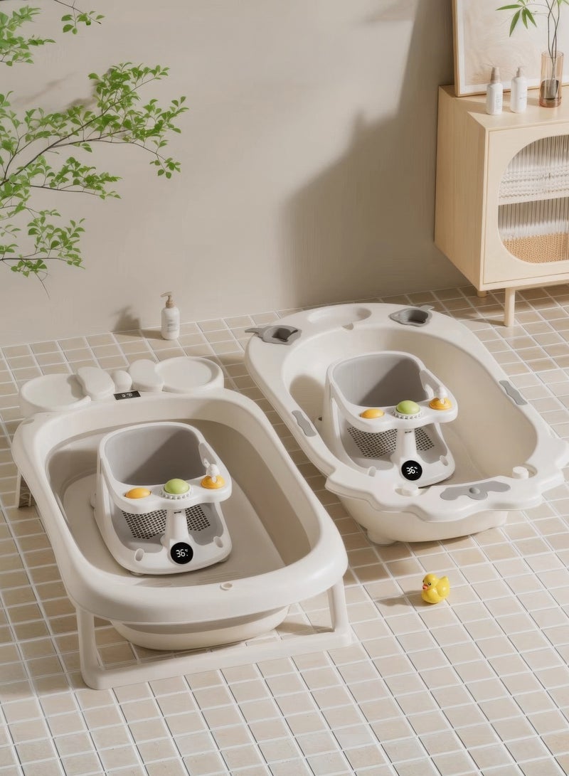 رينوفو مقعد استحمام للأطفال من عمر 6 أشهر فما فوق، كرسي استحمام للأطفال مزود بأربعة أكواب شفط، وزر تشغيل، ومستشعر درجة الحرارة، ووسادة ناعمة للاستحمام - Image 5